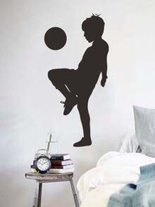 Boy Playing Soccer Wall Sticker Home Room Decor Decal - Black - View 2