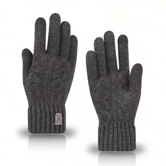 New Men's Touch Screen Winter Warm Gloves, Thickened, Keeping Warm With Plush And Knitted Cuff Design