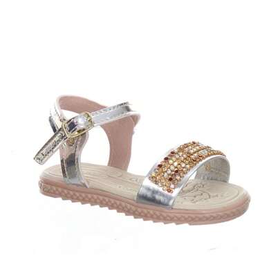 Sandalia calçado rastreira infantil bebe menina com strass moda luxo prata dourada