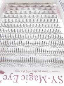 1盒480片，預製扇形，簇狀睫毛，3D，捲曲C，厚度0.1mm，自然柔軟，手工嫁接假睫毛