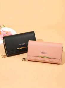 時尚PU斜背包潮流襟翼肩袋女式時尚手提包電話錢包禮物袋 - 黑色 - 查看 4