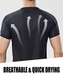 男士寬鬆編織短袖健身衫,快乾運動健身t恤,透氣排汗運動服上衣,跑步運動船領t恤健身服基礎t恤