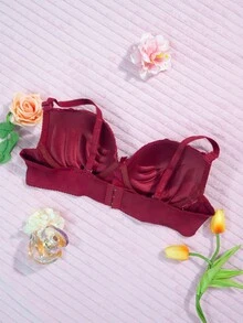 B Cup Bra With Underwire And Lace Throughout The Cup And Under Bust With Adjustable Straps - Red - View 3