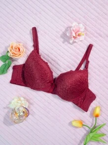 B Cup Bra With Underwire And Lace Throughout The Cup And Under Bust With Adjustable Straps - Red - View 1