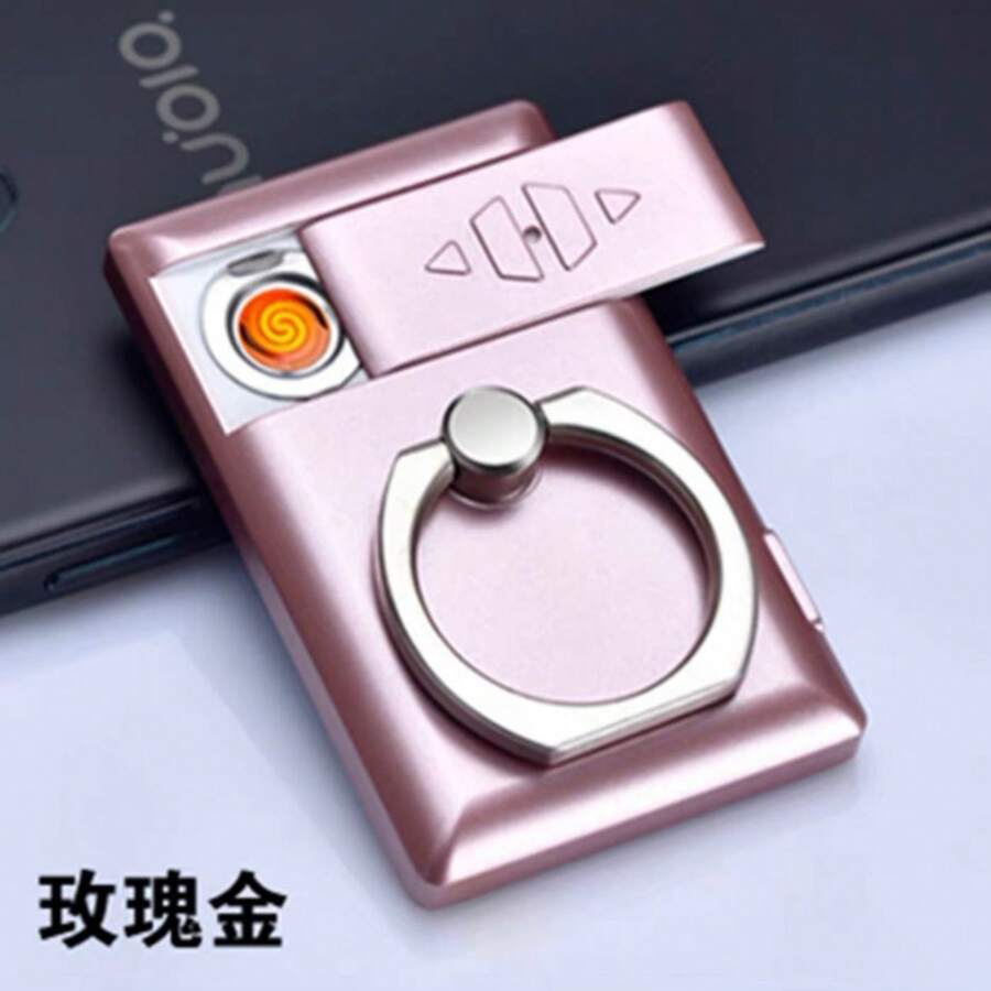 Electric Lighter With Rechargeable Cell Phone Holder Ring, GAS - Pink - View 1