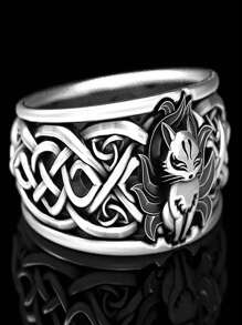 1pc Vintage Nine-Tailed Fox Pattern Ring With Fashionable & Personalized Design - Silver - View 3