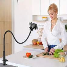 1個黑色手機夾持架，帶柄和柔軟長臂，支持懶人支架，與14 Pro Max、12、13兼容 - 黑色 - 查看 1