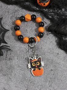 萬聖節新品到貨個性化時尚南瓜貓串珠手鏈鑰匙圈一入組DIY手工製作,包括白色鬼骷髏魔術帽,南瓜黑色貓,蜘蛛蝙蝠,木頭車鑰匙圈,後背包裝飾用品吊墜,合適的適用於日常使用和假期創意禮品適用於事件禮物 - 彩色 - 查看 3