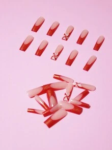 24入組聖誕節紅白閃光全面覆蓋珍珠美甲套裝，裝飾手指，非常適合聖誕派對、舞會和家庭聚會，壓花美甲指甲用品 - 彩色 - 查看 4