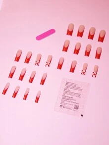 24入組聖誕節紅白閃光全面覆蓋珍珠美甲套裝，裝飾手指，非常適合聖誕派對、舞會和家庭聚會，壓花美甲指甲用品 - 彩色 - 查看 3