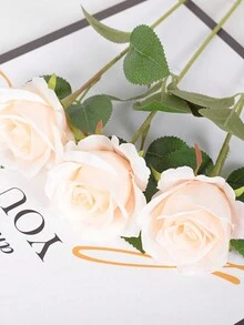 2入組人造塑膠香檳玫瑰,長莖逼真玫瑰花束適用於家庭婚禮裝飾派對 - 香檳色 - 查看 1