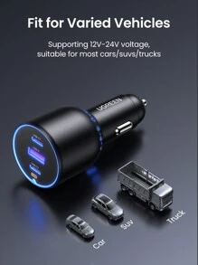 UGREEN شاحن سيارة فائق السرعة UGREEN 130 واط متوافق مع سامسونج وشاومي مع منفذي شحن سريع PD بقوة 100 واط و30 واط