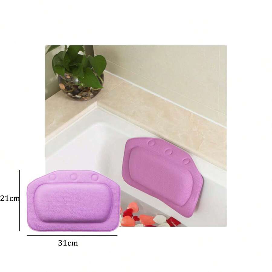 1 Miếng Gối bồn tắm cốc hút PVC Bọt xốp Trở lại Tấm lót Không trượt Tựa đầu Bồn tắm Tựa đầu - Màu tím - Xem 1