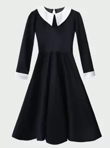 Tween Girl Gothic Style Black Party Dress Church Dress - Black - View 1