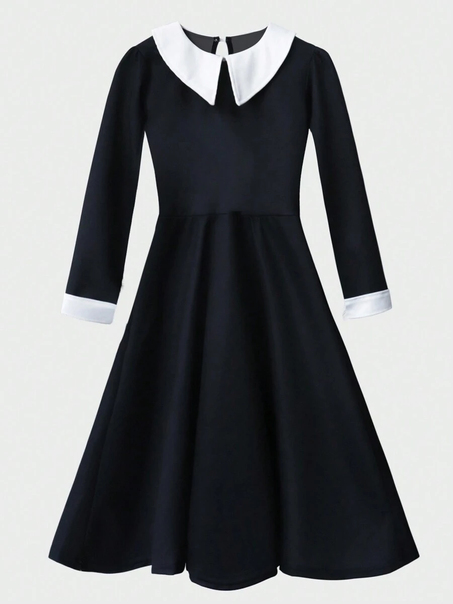 Tween Girl Gothic Style Black Party Dress Church Dress - Black - View 1