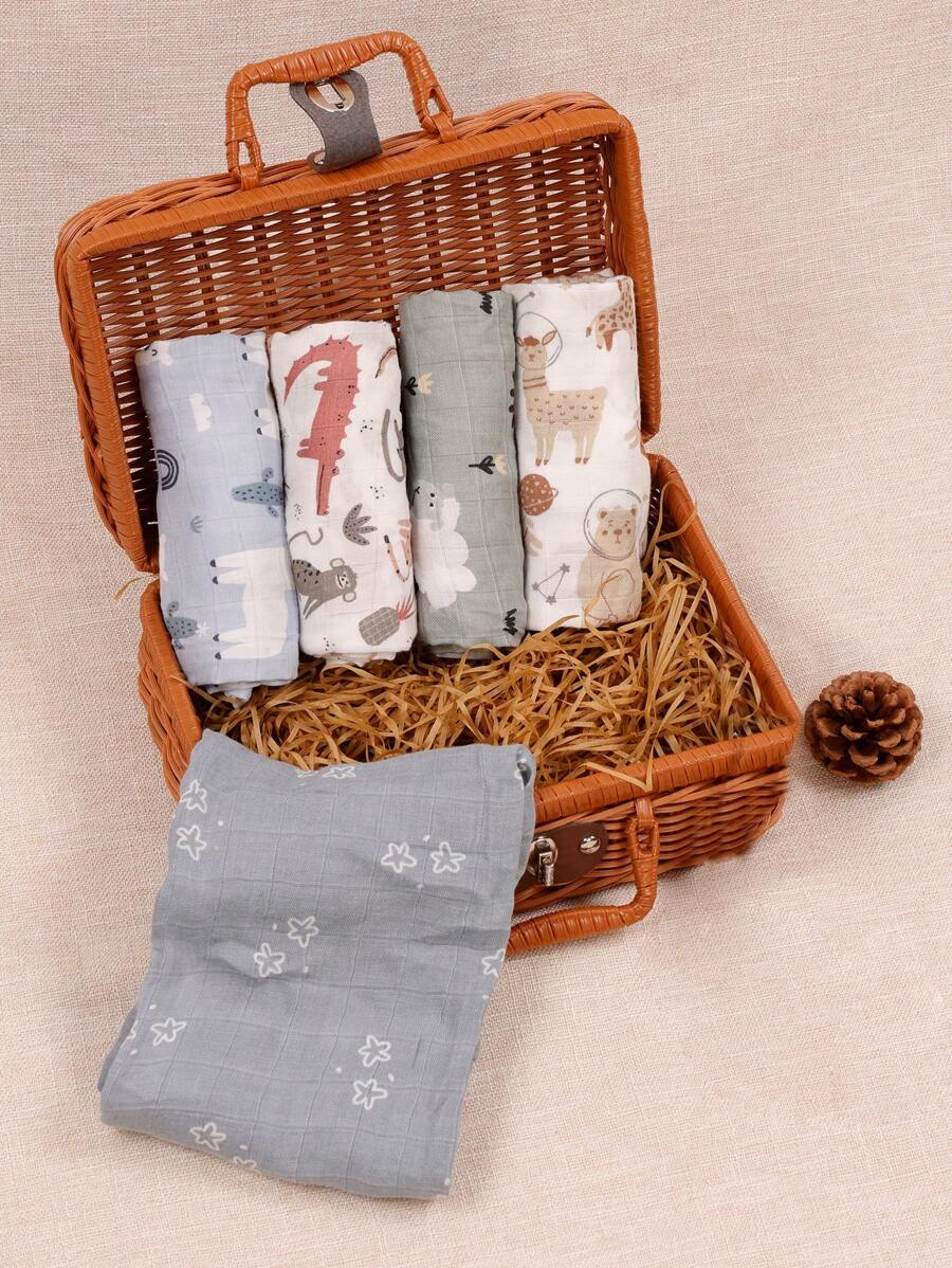 Happy Flute 5 cái Qủa tặng Bộ 2 Lớp Cây tre Muslin Bib Yếm dãi 60*60cm Em bé Khăn quàng cổ Khăn tay - Nhiều màu - Xem 1