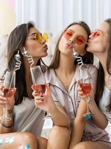 5pcs/12PCS Disco Ball Shaped Curved Creative Drinking Straw,Kitchen,Christmas Gift,School Supplies - Silver - View 3