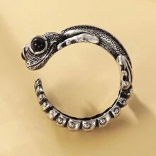 复古时尚开口可调节蜥蜴戒指男士朋克仿古银动物戒指个性化节日珠宝礼物送给朋友