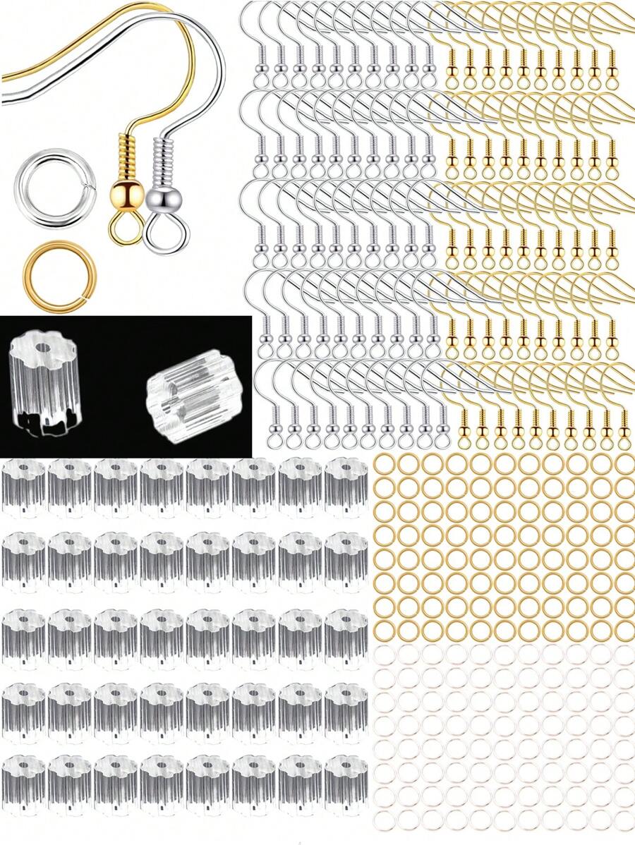 400pcs Earring Making Kit With Earring Hooks, Jump Rings And Clear Rubber Earring Backs, Ideal For Diy Jewelry Making (silver And Gold)
