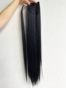 32英寸黑棕色长直马尾接发，环绕式夹子马尾接发，自然柔软合成发，女士适用 - 黑色 - 查看 5