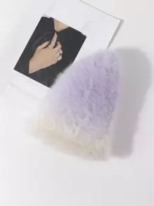 LEAJOURNO. 1入款女士造型毛絨漏斗帽，秋冬保暖寬邊漏斗帽，實色毛絨帽 - 紫色 - 查看 5