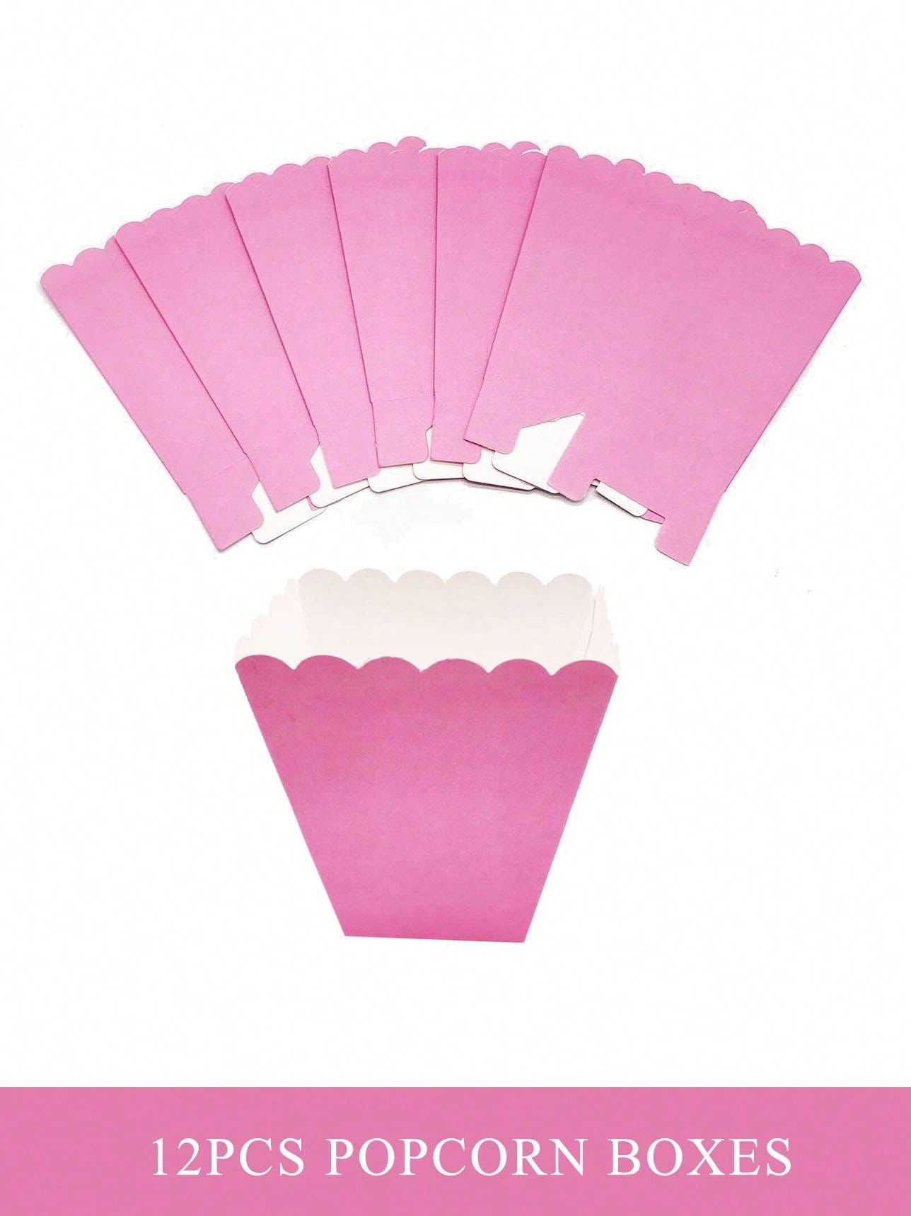 12pcs Pink Popcorn Boxes With Solid Color Design, Suitable For Kids