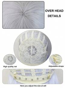 Slant Bangs Anime Costume Wig Silky Straight Extra Long White Synthetic Glueless Heat Resistant Fiber Wig High Density Cosplay Wig With Long Bangs School Halloween Thanksgiving Day Christmas Costume Accessories & 1pc Wig Cap - White - View 9