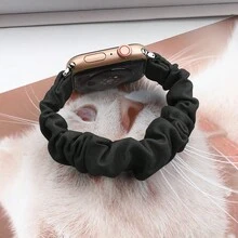 Fashion Elastic Polyester Wristband Compatible With Apple Watch Series 1-9 Smartwatch - Black - View 4