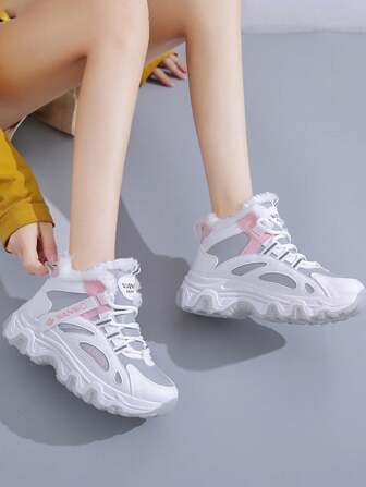 Autumn/Winter New Style Thickened Sports High Top Women's Shoes, Lace-Up Outdoor Leisure Shoes For Students