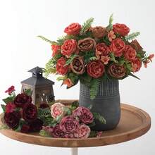 1支人造花絲綢牡丹花束,假玫瑰適用於秋季萬聖節和聖誕節裝飾,婚禮花瓶之飾,也適用於家中的客廳、餐廳、臥室裝飾,節日生日派對配件用品,戶外花園裝飾用品。