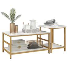 HOMCOM Coffee Tables Set of 2 with Storage Shelves, Faux Marble Top - 白色 - 查看 2