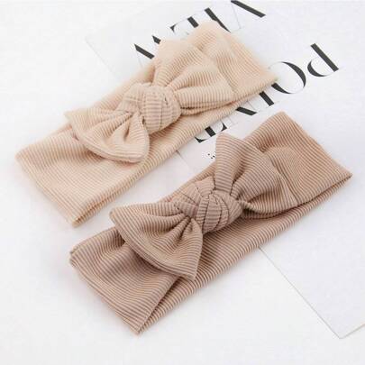 2pcs Soft Mocha Beige Kids' Headbands, Baby Bow Nonirritating Hair Accessories, Newborns Wide Headwraps, Autumn/Winter Khaki Milk Tea Colors