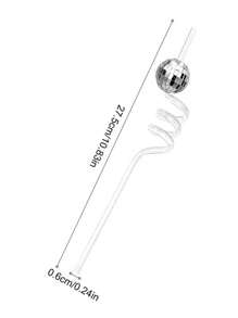 5pcs/12PCS Disco Ball Shaped Curved Creative Drinking Straw,Kitchen,Christmas Gift,School Supplies - Silver - View 2