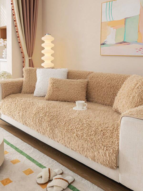 Tang Lion Cozy Plush Sofa Cushion Cover, Thickening Winter Window Seat Cushion Pad, Living Room Anti-slip Universal Sofa Cover, Simple And Modern, Four Seasons Use