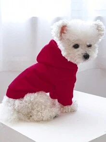 1 件狗貓寵物衣服,秋冬連帽連帽衫,舒適柔軟,純色,適合中小型犬 - 深紅色 - 紅色 - 查看 6