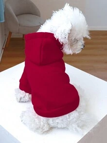 1 件狗貓寵物衣服,秋冬連帽連帽衫,舒適柔軟,純色,適合中小型犬 - 深紅色 - 紅色 - 查看 7