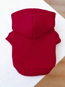 1 件狗貓寵物衣服,秋冬連帽連帽衫,舒適柔軟,純色,適合中小型犬 - 深紅色 - 紅色 - 查看 3