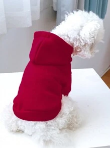 1 件狗貓寵物衣服,秋冬連帽連帽衫,舒適柔軟,純色,適合中小型犬 - 深紅色 - 紅色 - 查看 1
