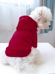 1 件狗貓寵物衣服,秋冬連帽連帽衫,舒適柔軟,純色,適合中小型犬 - 深紅色 - 紅色 - 查看 5