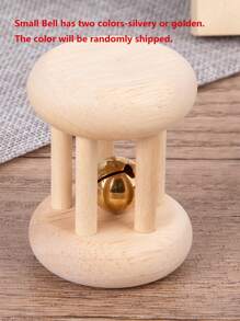 4pcs Wooden Baby Rattle Toys With Bell, Natural Wood Teething Toys Set - Apricot - View 6