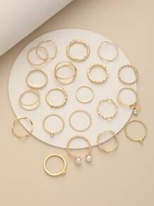 20pcs/Set Faux Pearl, Rhinestone Decor Heart Shaped Pendant & Rings For Women