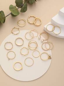 20pcs/Set Faux Pearl, Rhinestone Decor Heart Shaped Pendant & Rings For Women