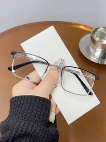 1 件装男士时尚金属框架商务眼镜适合日常佩戴 - 銀色 - 查看 1