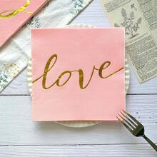 20 件裝金箔印花粉紅色「愛」主題一次性餐巾,6.5*6.5 英寸,非常適合求婚、訂婚、婚禮、週年紀念日、情人節、燭光晚餐、酒店、餐廳、酒吧、宴會、餐具 - 藕粉色 - 查看 2
