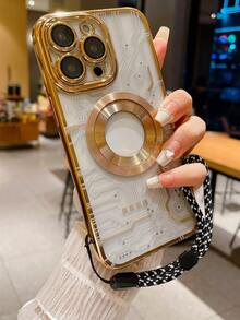 1入黑色cd紋理電鍍磁鐵手機殼,帶彩繪電路板和高清鏡片膜及可調式掛繩,防震保護套,適用於iphone - 香檳色 - 查看 4