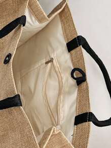 亞麻花信手提袋,個性化禮物袋,適用於婚禮、生日、海灘、假期等場合,是女性、母親、老師、朋友、伴娘、大包、學生及返校的完美禮物 - 卡其色 - 查看 3