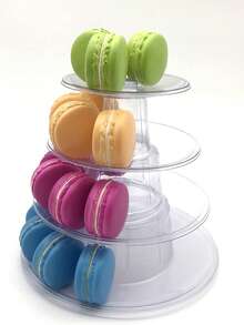1pc Round 4 Layers Detachable Macaroon Display Stand, Plastic Dessert Tower Shelf, Table Decoration, Suitable For Birthday, Wedding Party - Clear - View 3