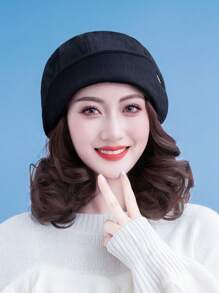 黑色帽檐貝雷帽-短卷髮-深棕色人造假髮 - 酒紅色 - 查看 6