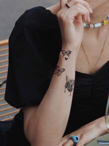 STARTTOOS 1張黑色蝴蝶紋圖案y2k風格防水暫時性紋身貼紙, 腕部身體藝術 - 黑色 - 查看 4