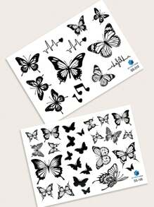 STARTTOOS 1張黑色蝴蝶紋圖案y2k風格防水暫時性紋身貼紙, 腕部身體藝術 - 黑色 - 查看 5